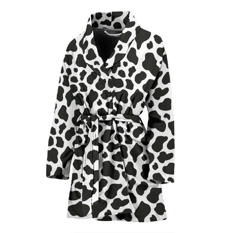 Black Cow Pattern Print Women Long Robe