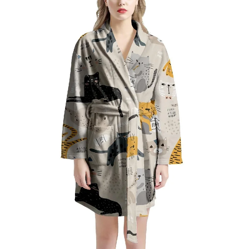 Meow Cat Print Women's Robe