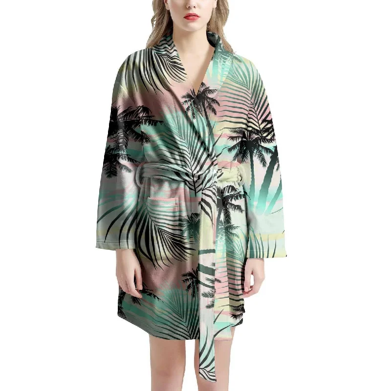 Pastel Palm Tree Hawaiian Print Women's Robe