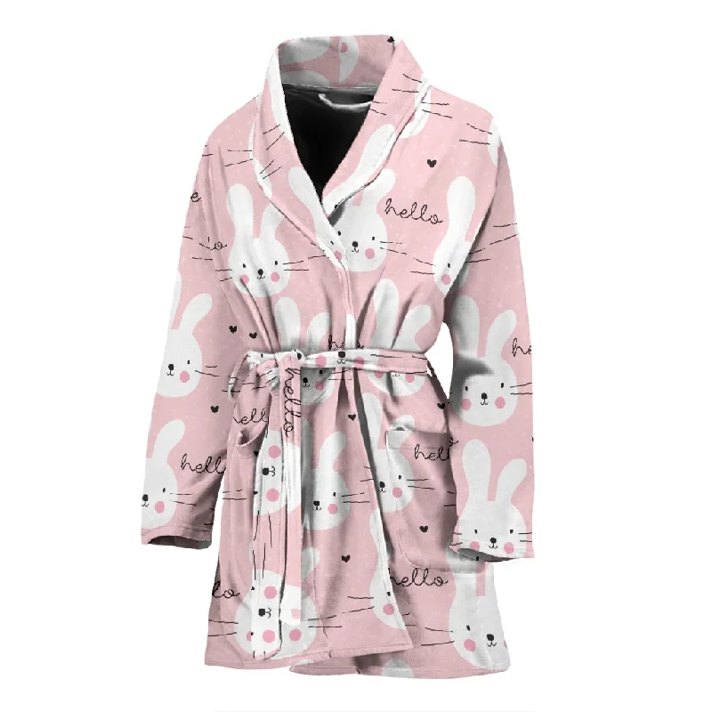 Pink Bunny Rabbit Pattern Print Women Long Robe