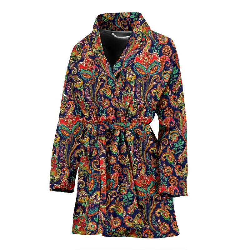 Red Flower Paisley Pattern Print Women Long Robe