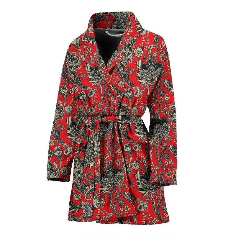 Red Paisley Pattern Print Women Long Robe