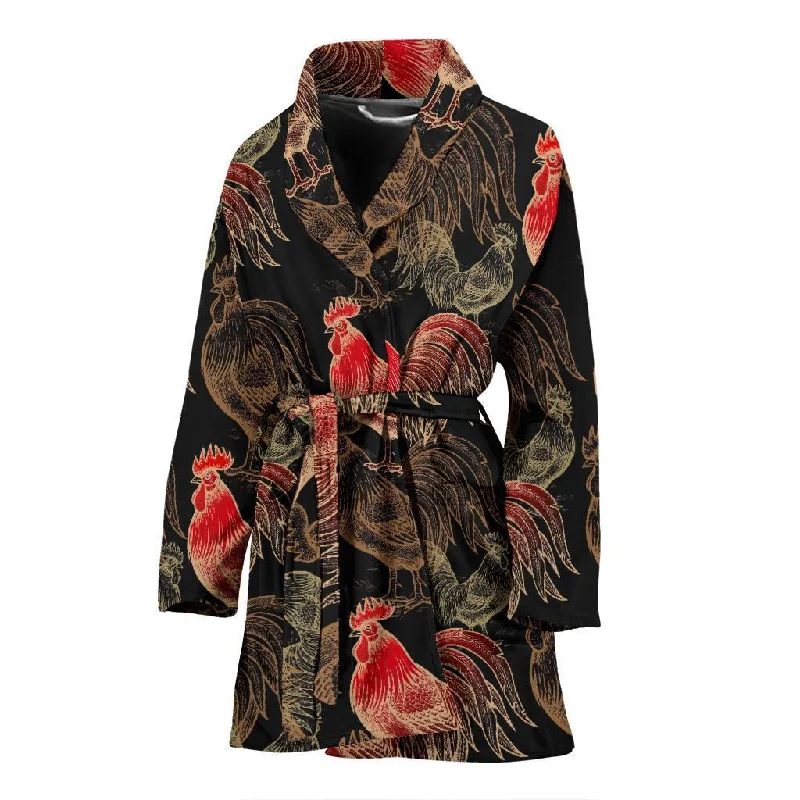 Rooster Print Pattern Women Long Robe