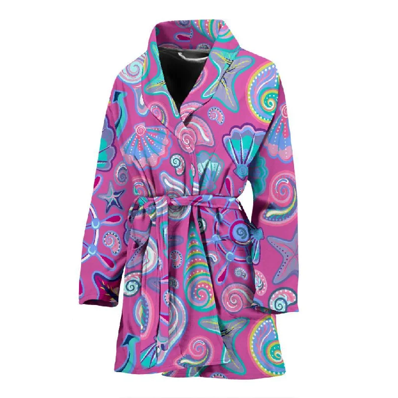 Starfish Pink Print Pattern Women Long Robe