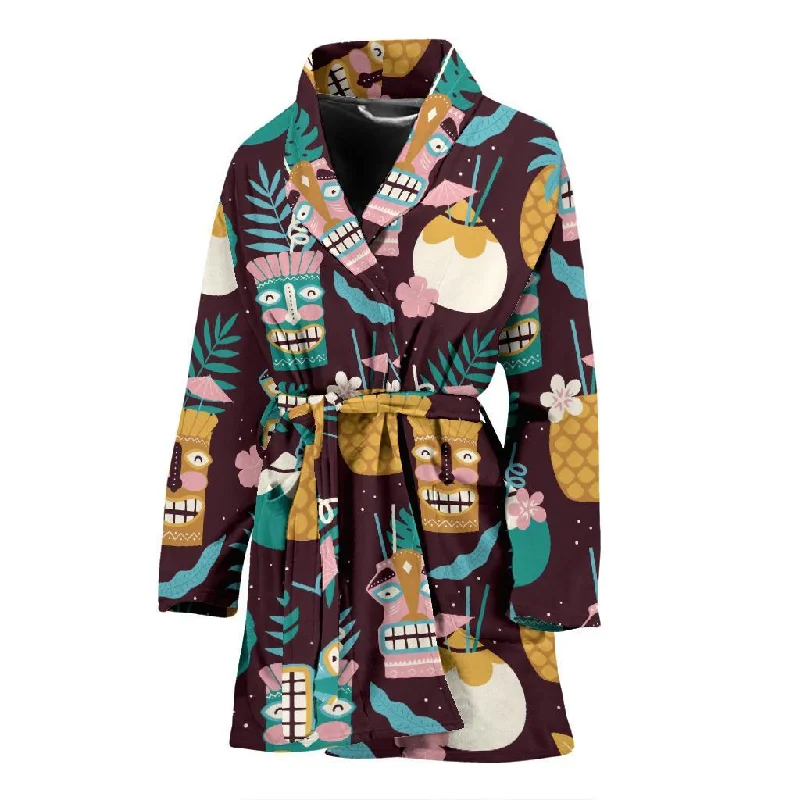 Tiki Fruit Pattern Print Women Long Robe