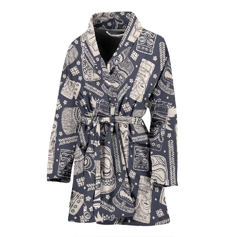 Tiki Pattern Print Women Long Robe