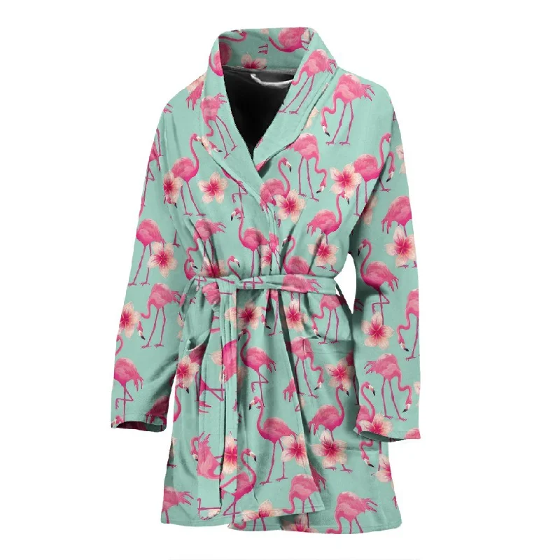 Tropical Flamingo Hibiscus Hawaiian Floral Pattern Print Women Long Robe