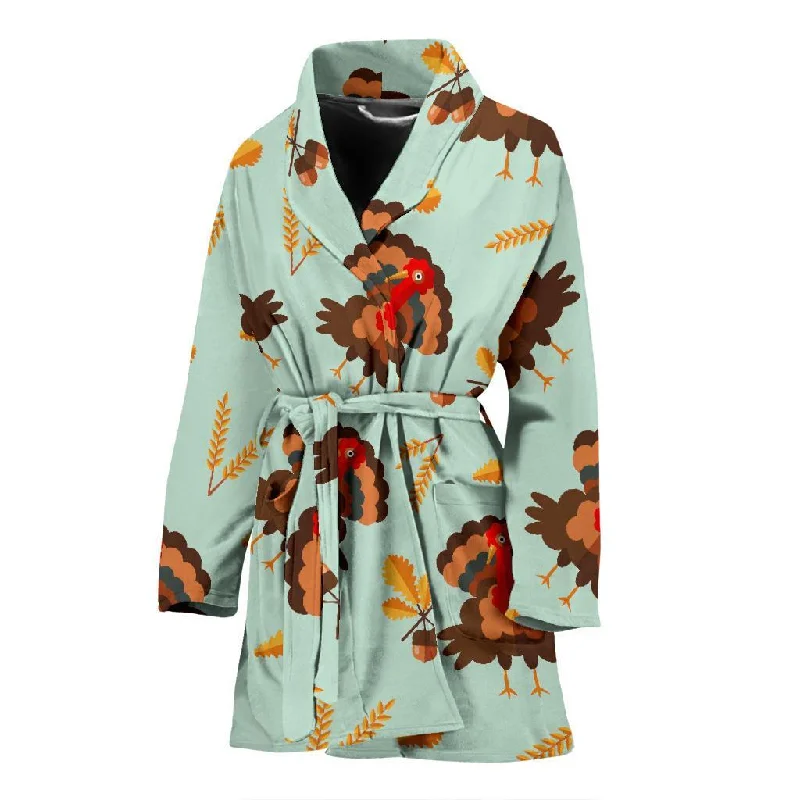 Turkey Thankgiving Print Pattern Women Long Robe