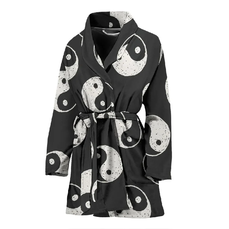 Yin Yang Black Pattern Print Women Long Robe